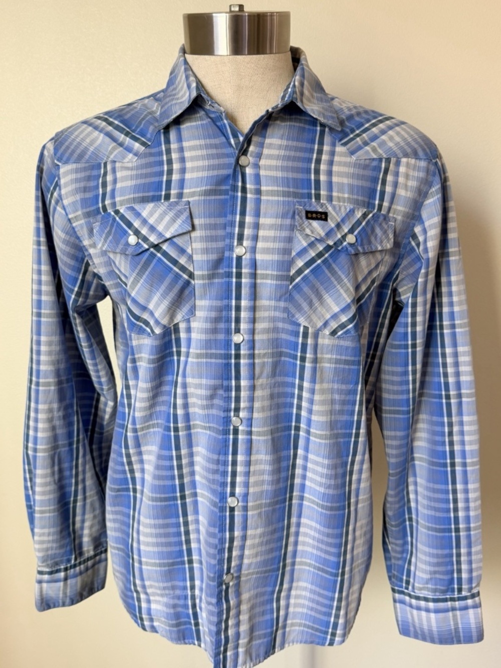 Howler Brothers H Bar B Snap Shirt Mens Small Blue Plaid Western Long Sleeve